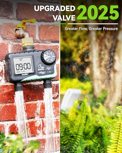 RAINPOINT Water Timer for Garden Hose - Sprinkler Timer with Brass Swivel - Rain Delay/Manual Watering/Automatic Irrigation Programmable Faucet for Yard, 2 Outlet - Image 4
