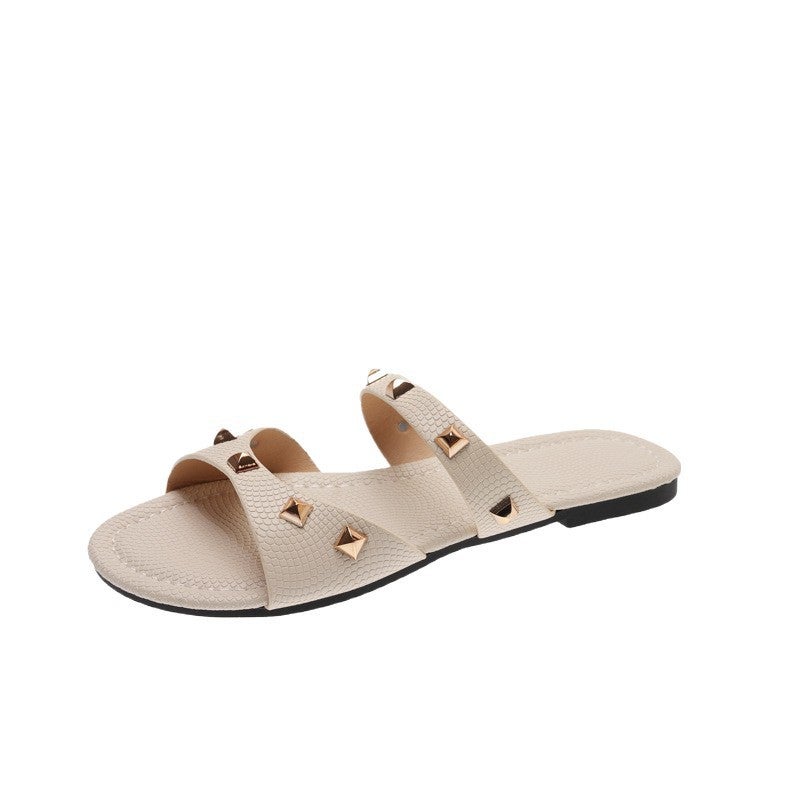 Southeast Asian Women'S Solid Color Large Size Slippers And Sandals, Casual Square Open-Toe Flat Summer Shoes, Lightweight - Image 5