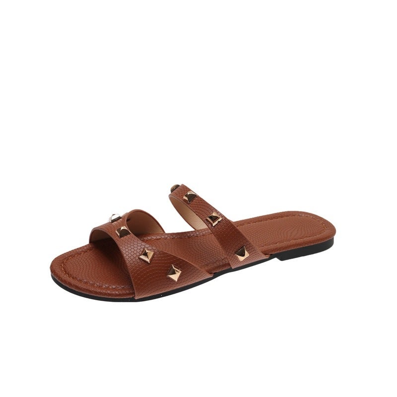 Southeast Asian Women'S Solid Color Large Size Slippers And Sandals, Casual Square Open-Toe Flat Summer Shoes, Lightweight - Image 4