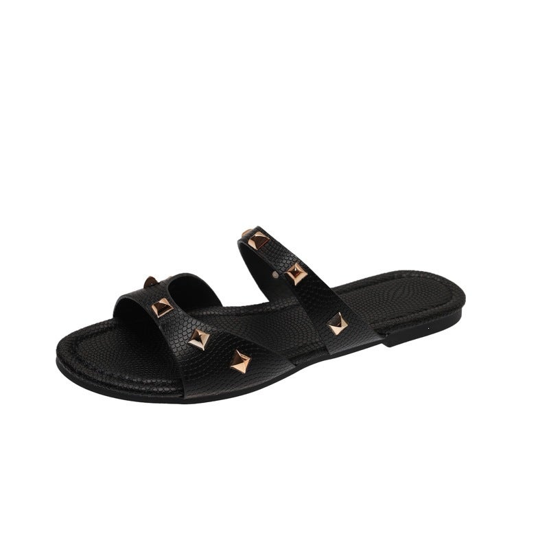 Southeast Asian Women'S Solid Color Large Size Slippers And Sandals, Casual Square Open-Toe Flat Summer Shoes, Lightweight - Image 1