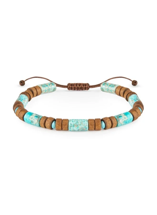 Minza Minza “Haft Sang Camp” Men’s Bracelet, Jasper & Natural Wood Beads, Handmade Adjustable Bracelet for Men, Jewelry for Casual & Outdoor Wear.