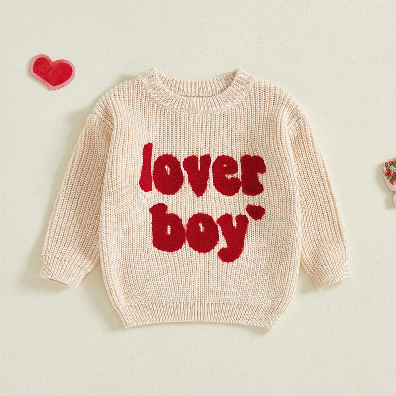 Lesimsam Toddler Baby Boy Valentine's Day Outfit Letter Embroidery Knit Sweater Long Sleeve Knitted Pullover Sweatshirt Top (A-Beige, 3-4 Years) - Image 5