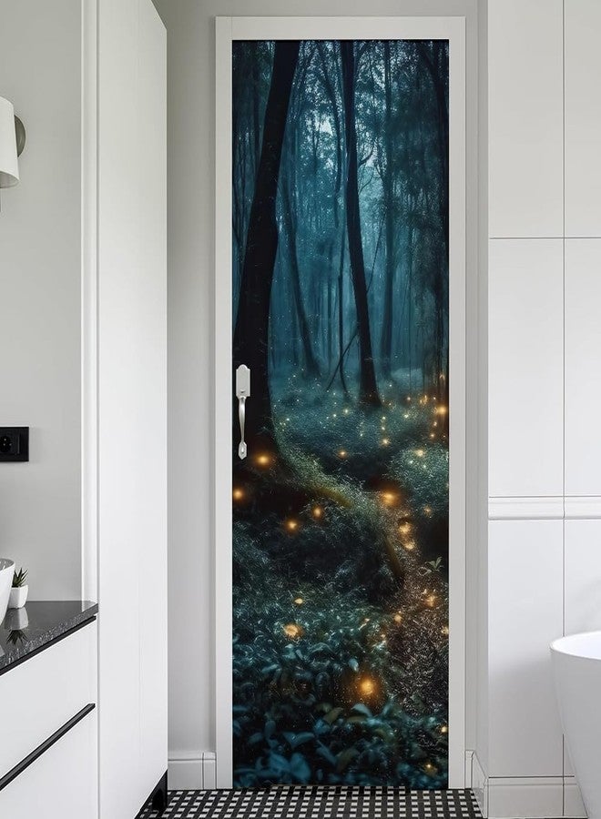 REDAMANCY Mystic Forest Tree Mushroom Firebee Peel and Stick Door Stickers Vinyl 3D Door Mural Decals Decor Wallpaper Self-Adhesive, Waterproof, Removable - Image 1