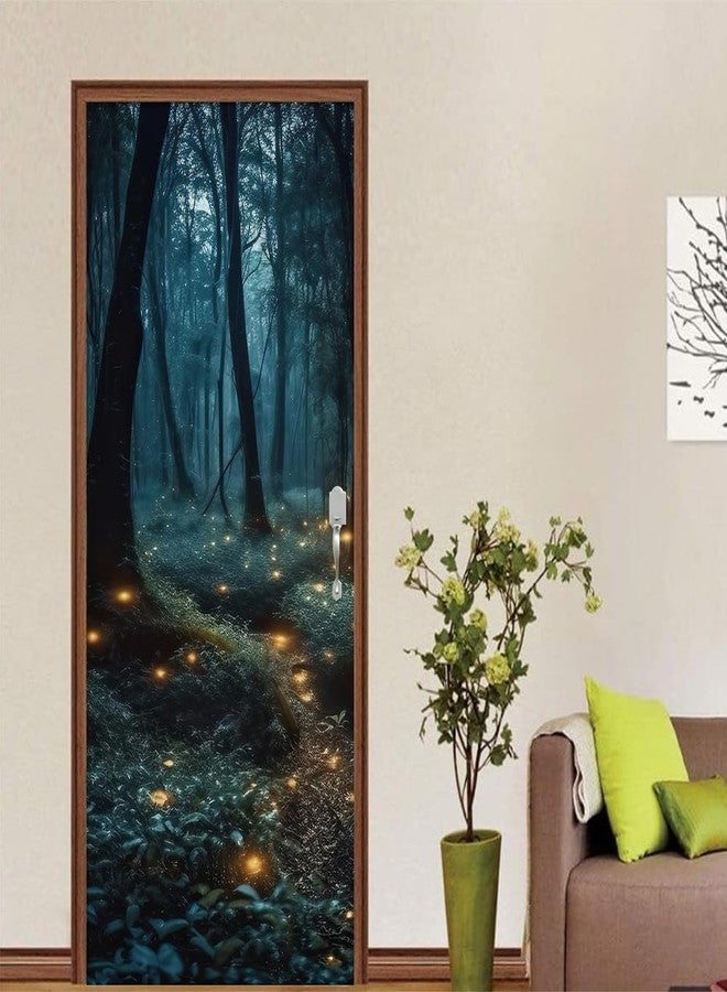 REDAMANCY Mystic Forest Tree Mushroom Firebee Peel and Stick Door Stickers Vinyl 3D Door Mural Decals Decor Wallpaper Self-Adhesive, Waterproof, Removable - Image 4