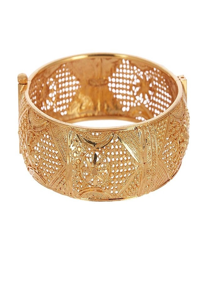 KENNICE Fashion Jewellery Traditional Gold Plated Bracelet Bangles Set of 2 for Girls & Women - Image 4