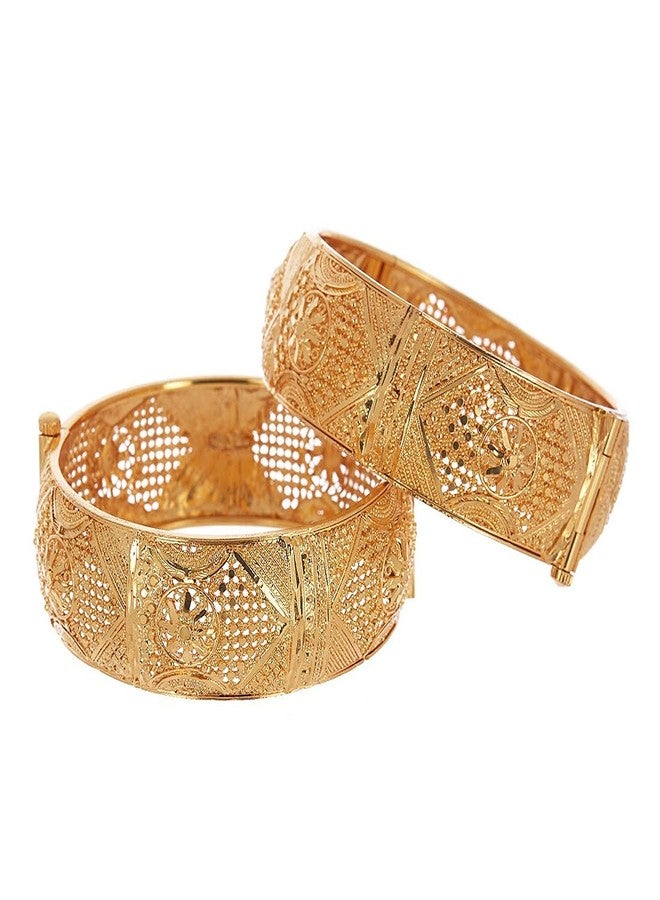 KENNICE Fashion Jewellery Traditional Gold Plated Bracelet Bangles Set of 2 for Girls & Women - Image 3