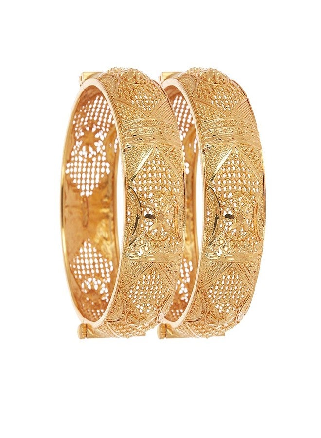KENNICE Fashion Jewellery Traditional Gold Plated Bracelet Bangles Set of 2 for Girls & Women - Image 1