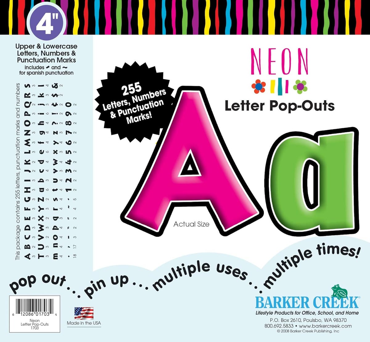 BARKER CREEK Barker Creek Neon Letter Pop-Outs - 4 Inch, Set of 255 ...