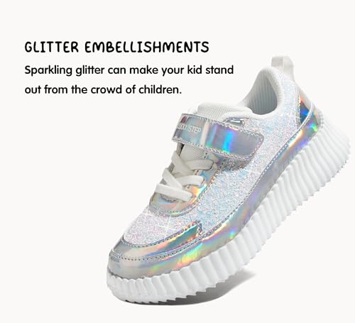 LUCKY STEP ChildrenKidsBoysGirl Glitter Comfort Casual School Low Top Sneaker Strap Athletic Tennis Running Shoes White GlitterLittle Kids 2 - Image 3