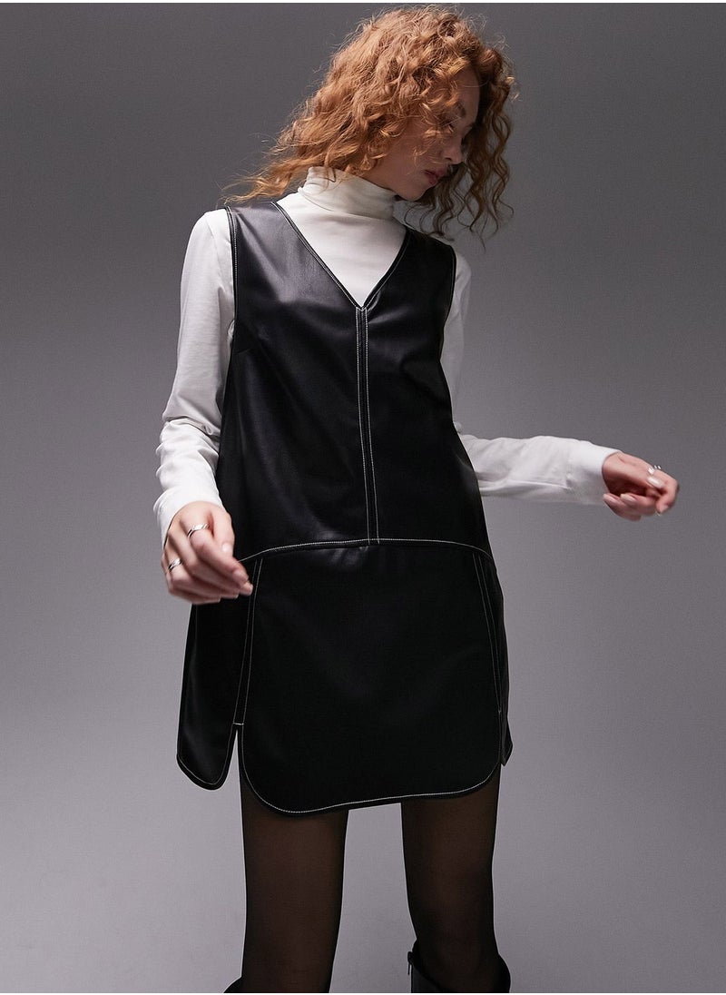 TOPSHOP V-Neck Pu Top  - Image 1