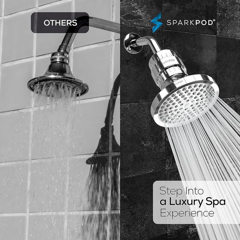 SparkPod Luxury Filtered Shower Head Set 23 Stage Shower Filter - Reduces Chlorine and Heavy Metals - High Pressure Showerhead Filter (6" Round, Luxury Polished Chrome) - Image 4