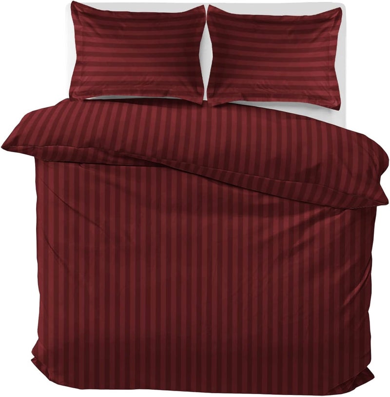 MOONLIGHT20015 Single Duvet Cover Set Hotel Quality Stripes Satin Bedding Sets with Pillowcase, Reversible Hypoallergenic Soft Breathable Bed Covers (Burgundy, Single) - Image 3
