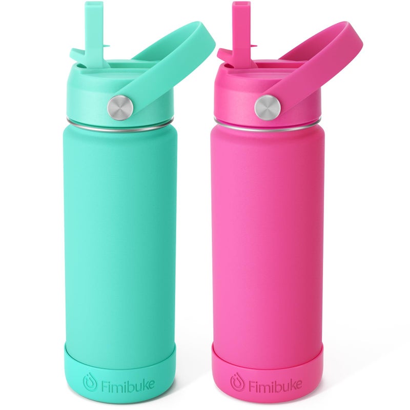 Fimibuke Kids Insulated Water Bottle, 18oz BPA FREE Kids Cups with Straw Double Wall Vacuum Tumbler 18/8 Stainless Steel Leak Proof Toddler Water Bottle for School Boys Girls (2 Pack, Hawaii) - Image 1