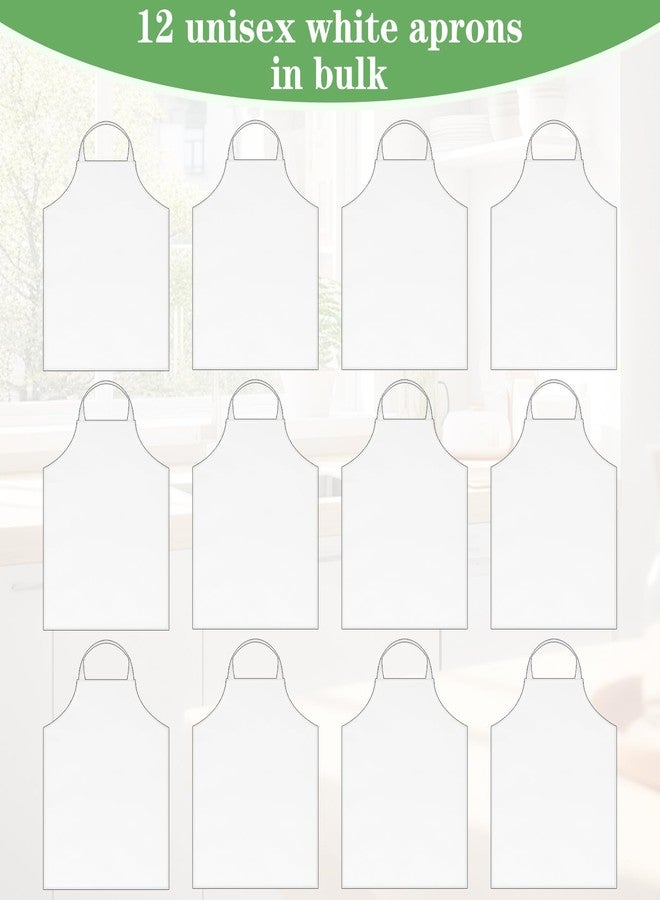 Cabaubl 12 Pack White Aprons Bulk,Unisex Bib Apron,Chef Apron without Pockets,Washable Kitchen Aprons for Women Men Kitchen Cooking, Crafting Painting, BBQ(White) - Image 3