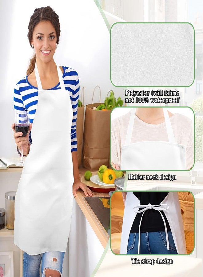 Cabaubl 12 Pack White Aprons Bulk,Unisex Bib Apron,Chef Apron without Pockets,Washable Kitchen Aprons for Women Men Kitchen Cooking, Crafting Painting, BBQ(White) - Image 4