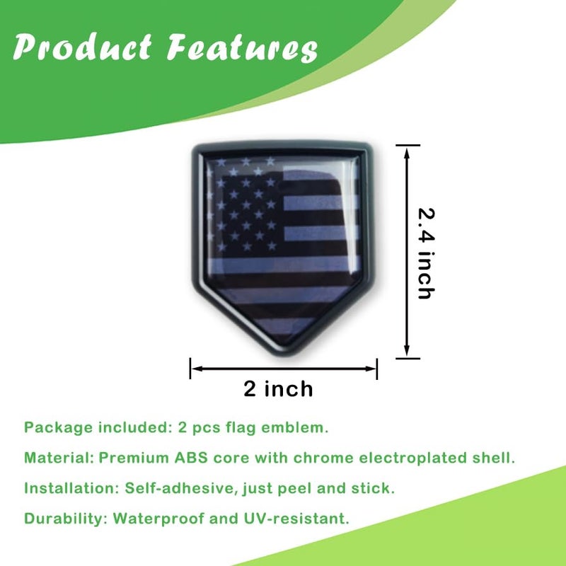 Newperlite All Black US American Flag Decal Sticker Car Emblem USA Flag Car Decoration Accessories Chrome Shield for Truck Vehicles Cars, 2 Pack - Image 2