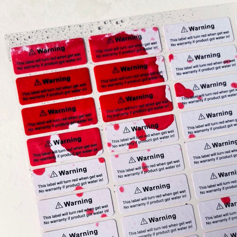 TLK&FBB 130pcs 1.6x0.6 inch Water Sensitive Sticker Turn Red When Got Wet Device Potential Damage Indicator Warranty Void Instruction Liquid Sensor Label - Image 1