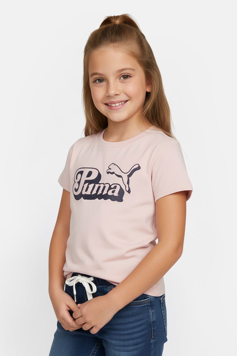 PUMA Kids Girl Brand Logo Short Sleeve T- Shirt, Pink - Image 1