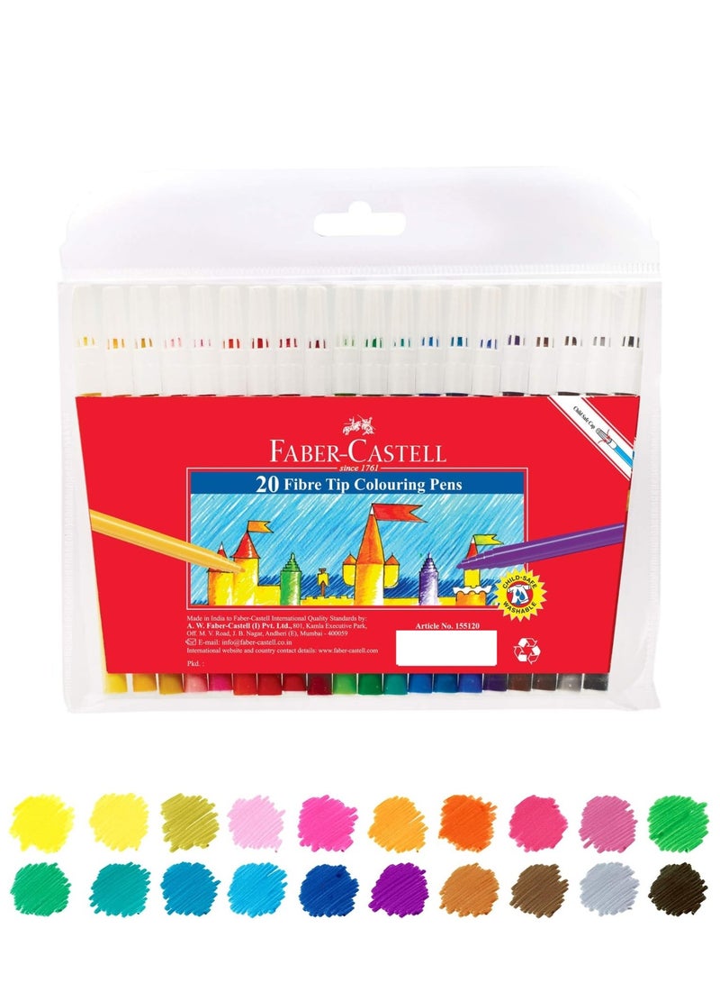 FABER-CASTELL 20-Piece Fibre Tip Colouring Pens Assorted Colours - Image 1