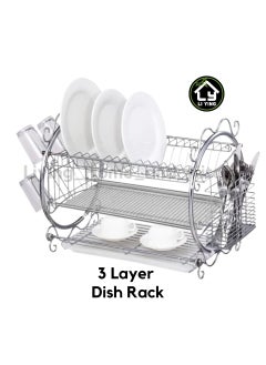 Liying 3 Tier Round Shape Dish Rack with Cup Holder, Dish Drainer with Automatic Drainage, Drainboard and Steel Utensil Holder Large Capacity