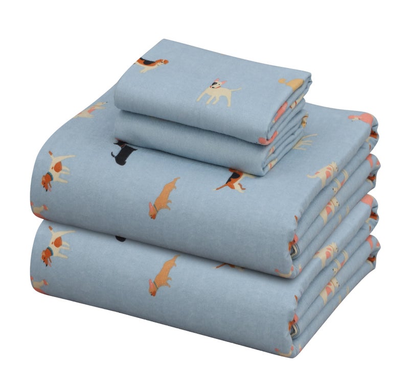 ZOYER Flannel Sheets Queen Size Set - Soft & Comfy Deep Pocket Cotton Flannel Bedding  Fitted Up to 16""  Double Brushed Queen Bed Sheets  4 Pieces  Puppy Pub - Image 1