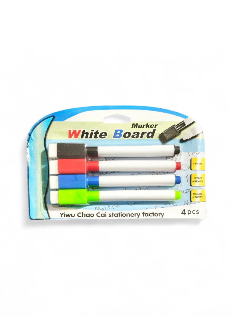 Set of 4 Board Markers Four Colours with Erasers