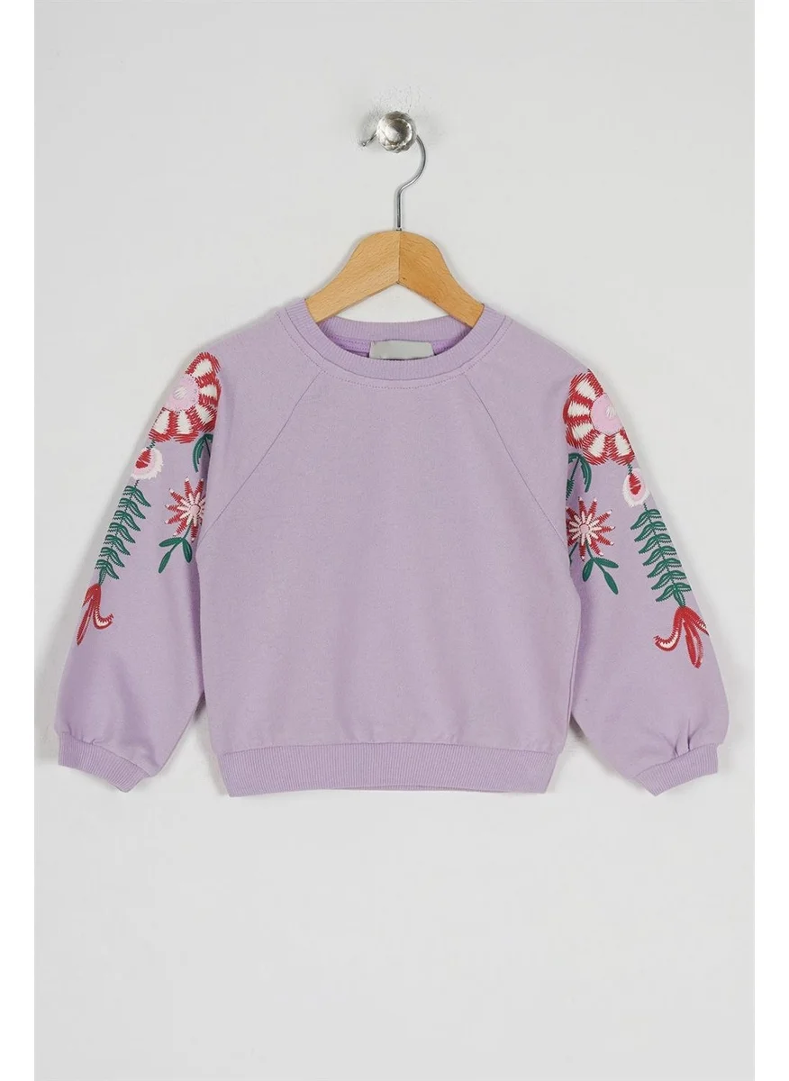 Zepkids Girls' Lilac Colored Sleeves Floral Printed Sweatshirt