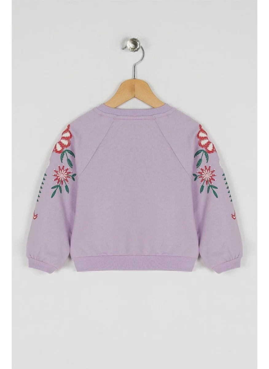 Zepkids Girls' Lilac Colored Sleeves Floral Printed Sweatshirt