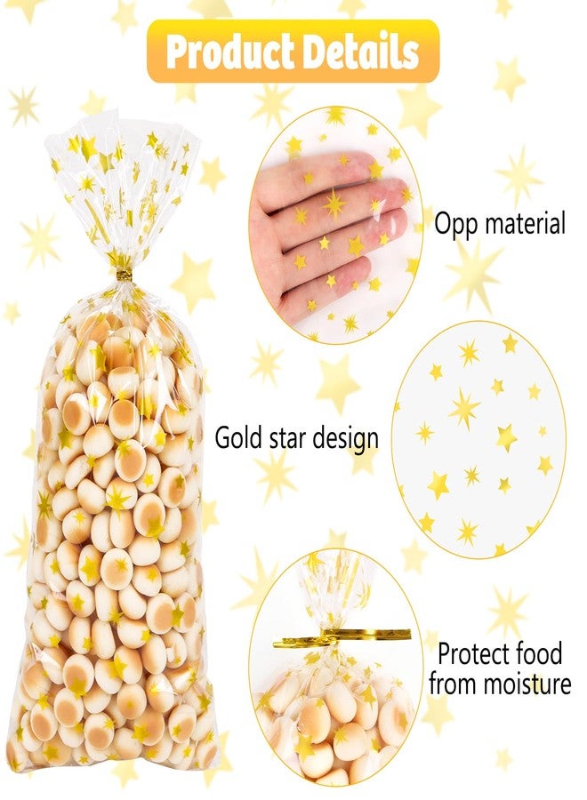 DIYASY 180 Pcs Gold Star Cellophane Treat Bags, 5 X 11 Inches Plastic Star Printed Candy Gift Bag Clear Food Snack Bags with Twist Ties for Goody Cookies Party Favor Supplies - Image 4