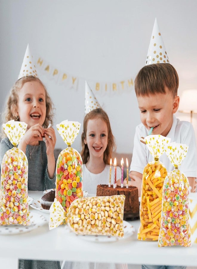 DIYASY 180 Pcs Gold Star Cellophane Treat Bags, 5 X 11 Inches Plastic Star Printed Candy Gift Bag Clear Food Snack Bags with Twist Ties for Goody Cookies Party Favor Supplies - Image 5