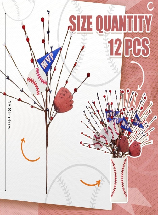 XunYee 12 Pcs Baseball Party Decorations Baseball Centerpieces Sticks for Table Sport Rugby Birthday Toppers for Game Day Baby Shower Decor Sport Artificial Flowers Birthday Party Supplies - Image 2