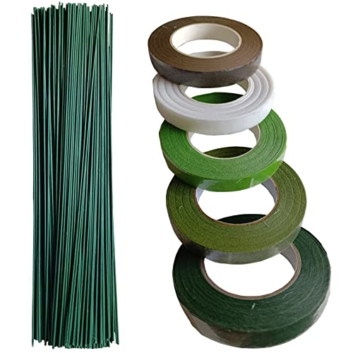 Arlai Floral Arrangement Kit - Floral Tools 5 Rolls Flower Paper Tape with 50 Pcs 16" Floral Stem Wire for Floral Arrangement Artificial Bouquet Stem Wrap Florist - Image 1