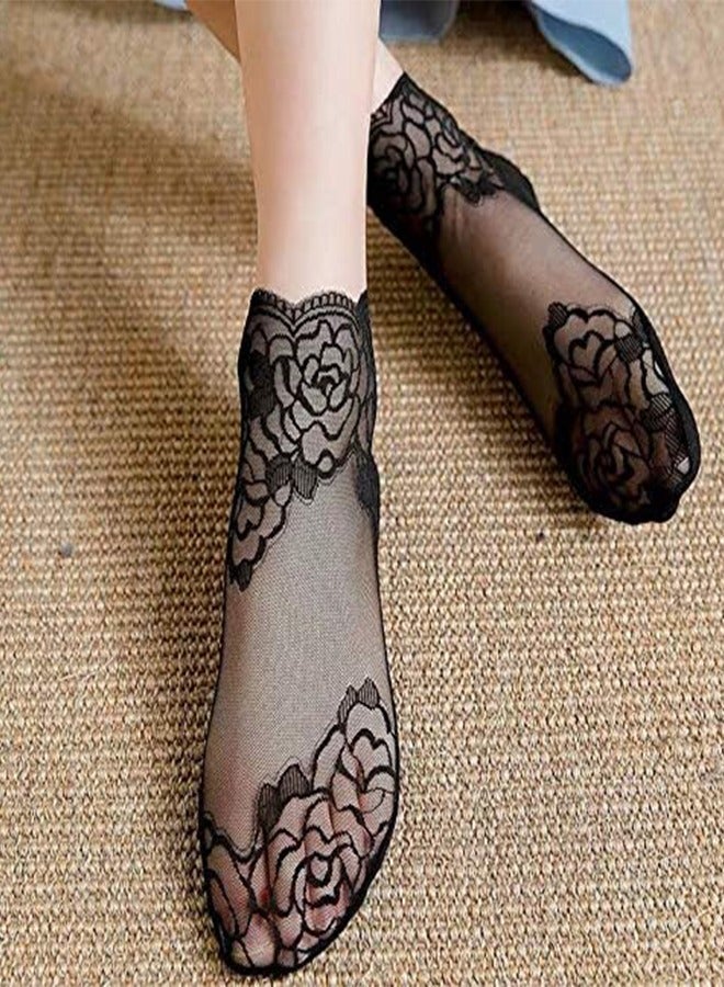 Lace Ankle Socks For Women - 5 Pairs Of Ruffle Socks For Women - Fishnet Ankle Socks For Women - Thin Breathable Lace Socks - Mid-Calf Mesh Socks - Ins Lace Boat Socks - Image 2