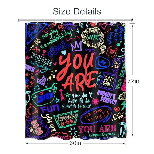 AMBZEK Kids Quotes Shower Curtain,Teens Boys Funny Neon Colorful Positive You are Motivational Inspirational Versers Polyester Toddler Fun Bathroom Curtains Decor Set with 12 Pack Hooks 60Wx72L Inch - Image 5