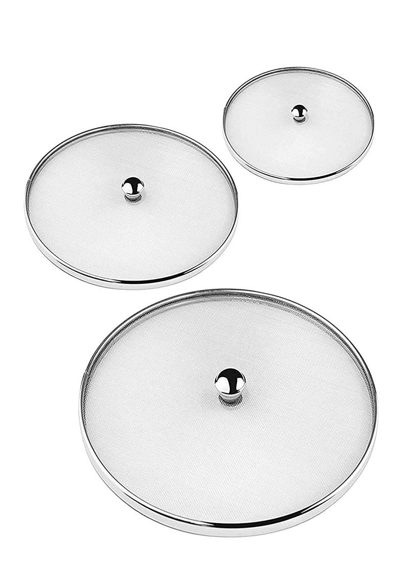JGS Stainless Steel Net Cover Lid Set for Patila Bowl Tope Vessel Multi Purpose mesh lids for Utensils Jali lid for Kitchen Pack of 3 21cm 23cm 25cm Dia_ Silver 3 Piece - Image 1