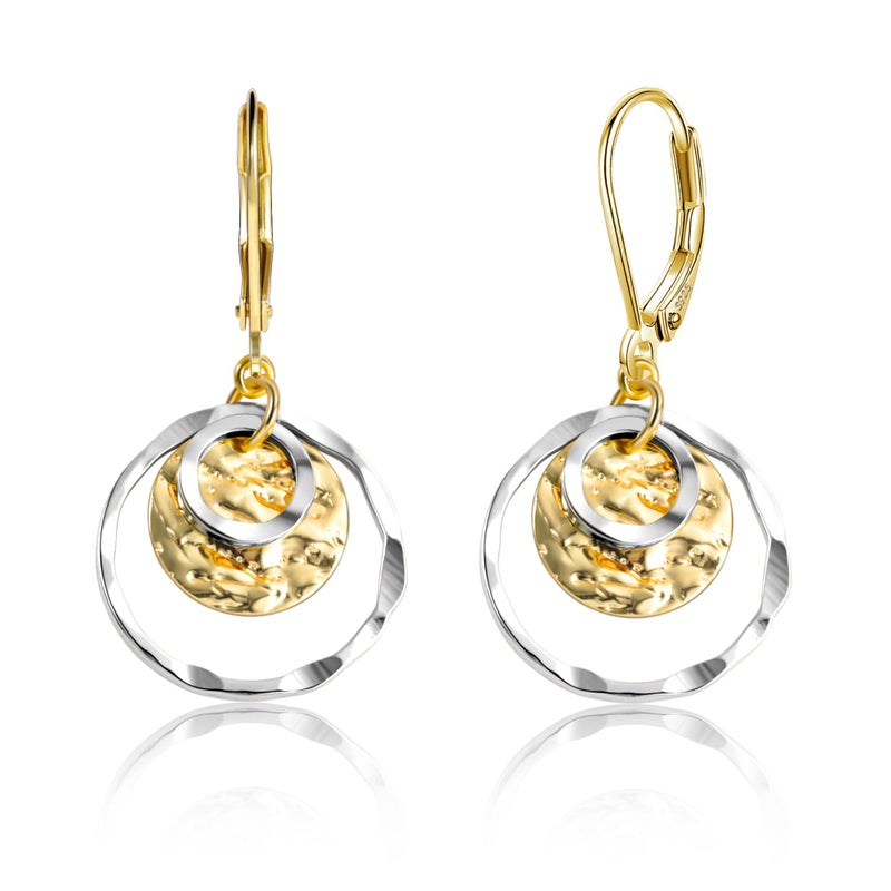 Lancharmed Earrings for Women Trendy Hypoallergenic Drop Disc Circle Hammered Earrings Leverback Two Tone Disc Dangle Earring Gold and Silver Tone Dangle Circle Earing for Jewelry Gifts - Image 1