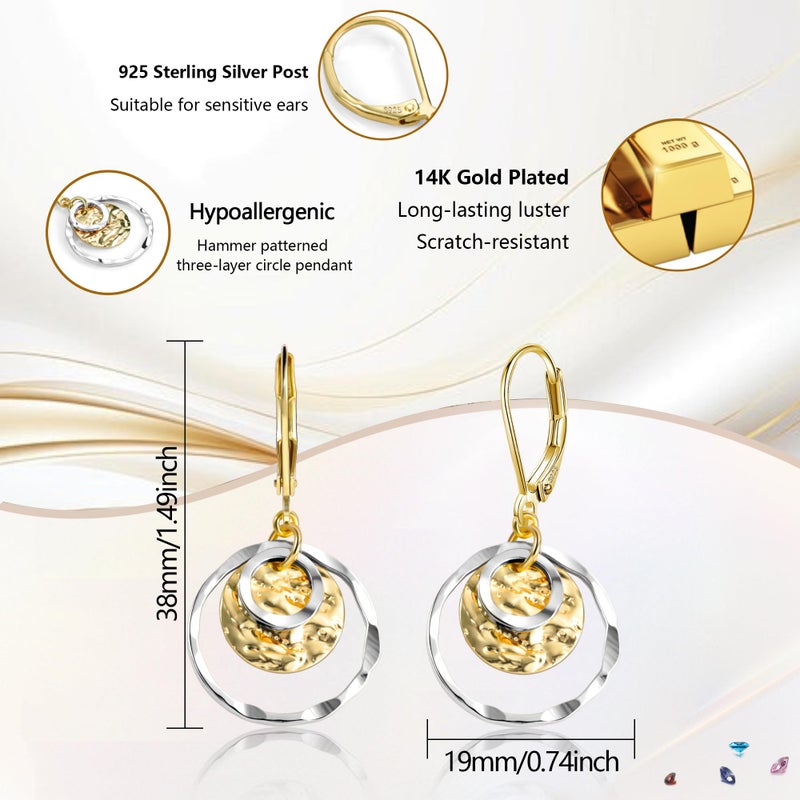 Lancharmed Earrings for Women Trendy Hypoallergenic Drop Disc Circle Hammered Earrings Leverback Two Tone Disc Dangle Earring Gold and Silver Tone Dangle Circle Earing for Jewelry Gifts - Image 5