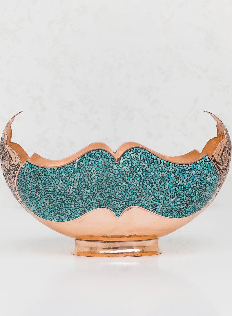Aghajani Kashkul Bowl 25cm & Tray 55cm, Turquoise & Copper, Persian Heritage Luxury Decor Set - Image 3