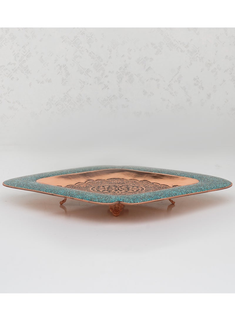 Aghajani Kashkul Bowl 25cm & Tray 55cm, Turquoise & Copper, Persian Heritage Luxury Decor Set - Image 4