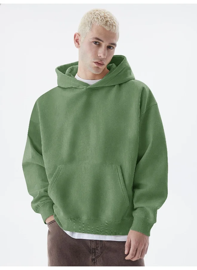 Maniac Mens Solid Full Sleeve Hunter Green Hoodie Fleece Sweatshirt