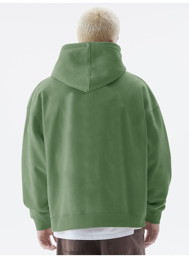 Maniac Mens Solid Full Sleeve Hunter Green Hoodie Fleece Sweatshirt - Image 2