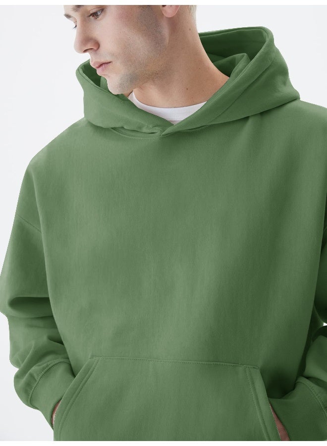 Maniac Mens Solid Full Sleeve Hunter Green Hoodie Fleece Sweatshirt - Image 1