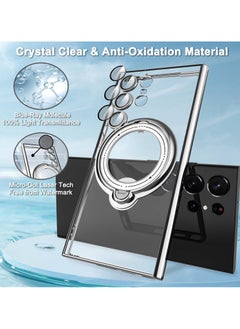 KASTWAVE Clear Case for Samsung Galaxy S23 Ultra with Magnetic Stand [Compatible with MagSafe] [360° Rotatable Ring] Plating TPU Shockproof Protective Galaxy S23 Ultra Phone Case - Silver  - Image 2