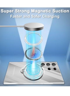 KASTWAVE Clear Case for Samsung Galaxy S23 Ultra with Magnetic Stand [Compatible with MagSafe] [360° Rotatable Ring] Plating TPU Shockproof Protective Galaxy S23 Ultra Phone Case - Silver  - Image 3