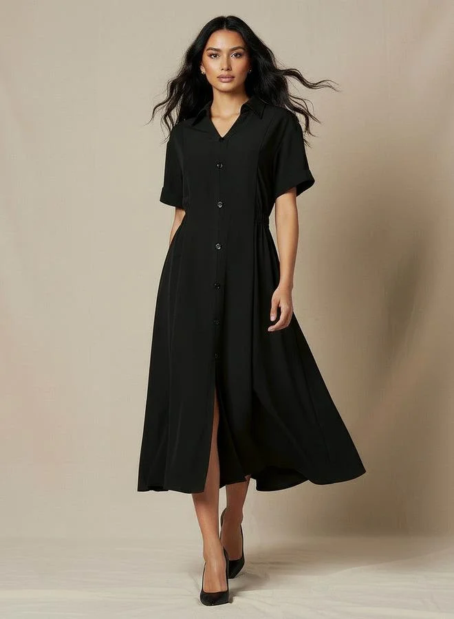 Splash FAV Shirt Style Midi Dress with Front Slit
