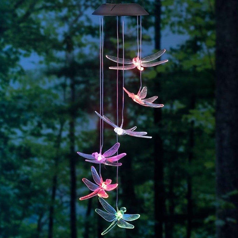Solar Light Color Changing Wind Chimes Dragonfly Pendant Chimes Lamp Accessories Home Decor (Random Color) - Image 1