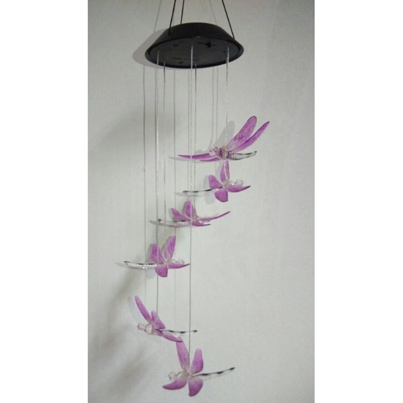 Solar Light Color Changing Wind Chimes Dragonfly Pendant Chimes Lamp Accessories Home Decor (Random Color) - Image 3