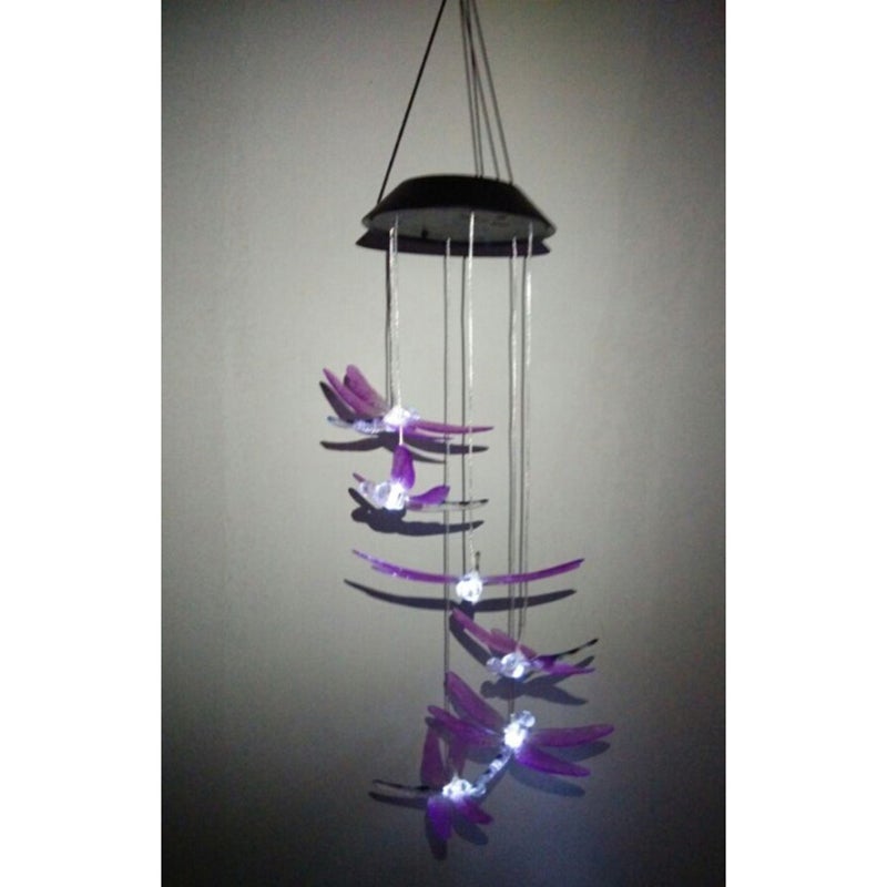 Solar Light Color Changing Wind Chimes Dragonfly Pendant Chimes Lamp Accessories Home Decor (Random Color) - Image 2