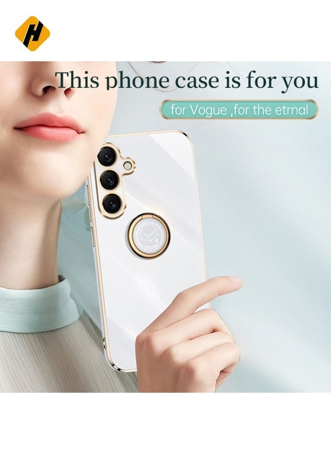 HuHa - Protective Case Cover For Samsung Galaxy S25+ 5G XINLI Straight 6D Plating Gold Edge TPU Shockproof Case with Ring Holder (Hawthorn Red) - Image 1