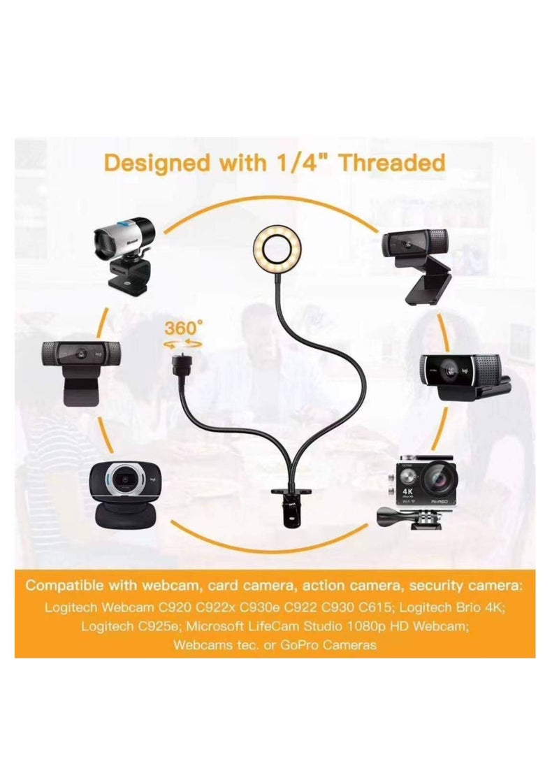 Light Stand for Live Stream, Selfie Ring Light with Webcam Mount